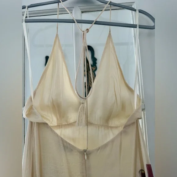 Beige zen garden cream floral print maxi dress, perfect for any formal - Picture 7 of 12